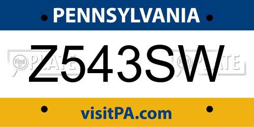 Z543SW Pennsylvania License Plate