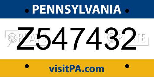 Z547432 Pennsylvania License Plate