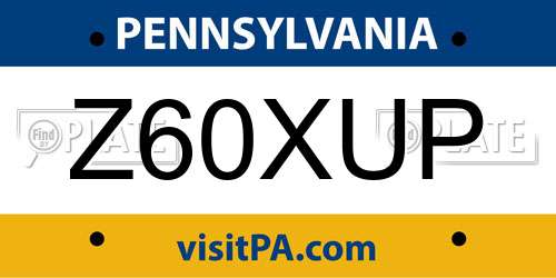 Z60XUP Pennsylvania License Plate