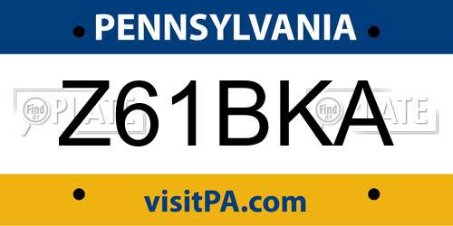 Z61BKA Pennsylvania License Plate