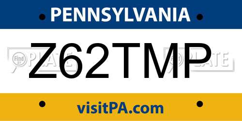 Z62TMP Pennsylvania License Plate