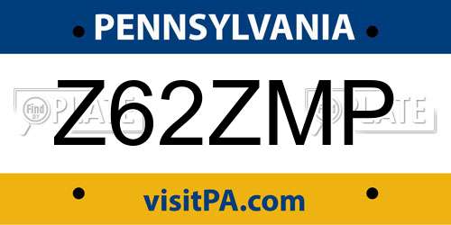Z62ZMP Pennsylvania License Plate