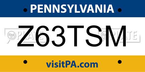 Z63TSM Pennsylvania License Plate