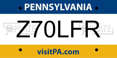Z70LFR Pennsylvania License Plate