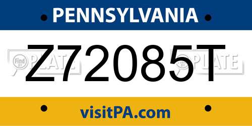 Z72085T Pennsylvania License Plate