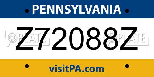 Z72088Z Pennsylvania License Plate