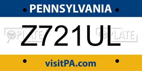 Z721UL Pennsylvania License Plate