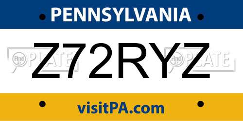 Z72RYZ Pennsylvania License Plate