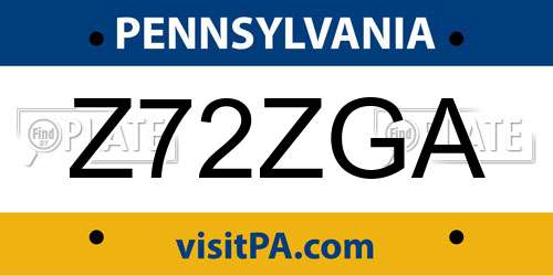 Z72ZGA Pennsylvania License Plate