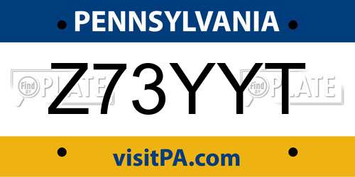 Z73YYT Pennsylvania License Plate
