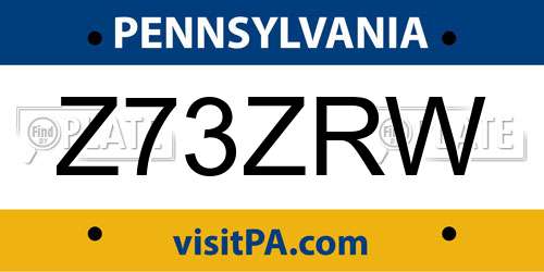 Z73ZRW Pennsylvania License Plate