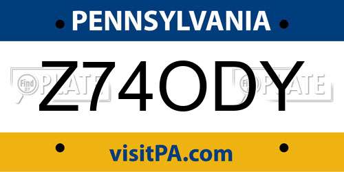 Z74ODY Pennsylvania License Plate