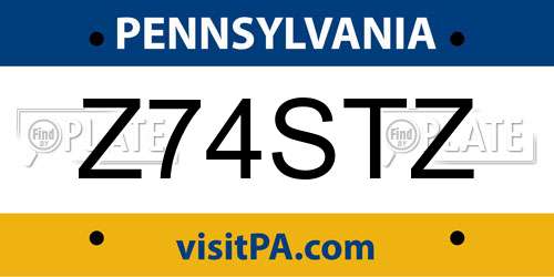 Z74STZ Pennsylvania License Plate