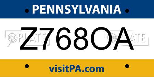 Z768OA Pennsylvania License Plate