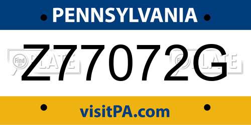 Z77072G Pennsylvania License Plate