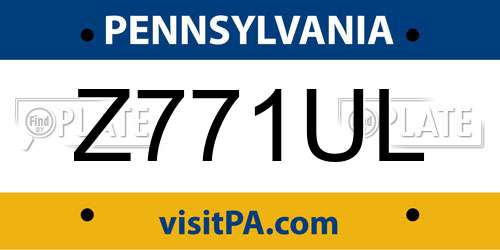 Z771UL Pennsylvania License Plate