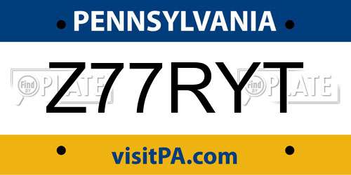 Z77RYT Pennsylvania License Plate