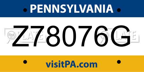 Z78076G Pennsylvania License Plate