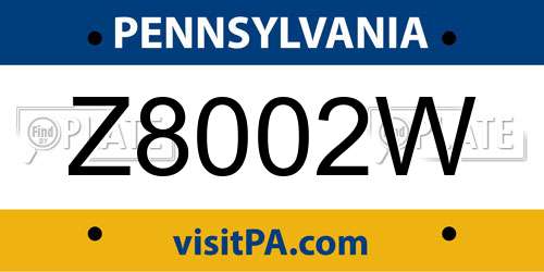 Z8002W Pennsylvania License Plate