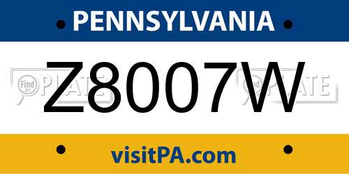 Z8007W Pennsylvania License Plate