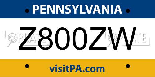 Z800ZW Pennsylvania License Plate