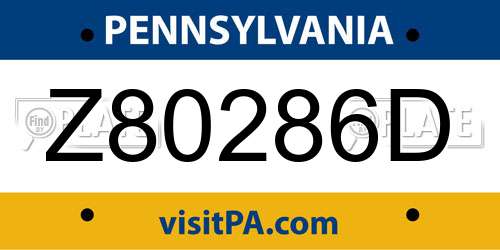 Z80286D Pennsylvania License Plate