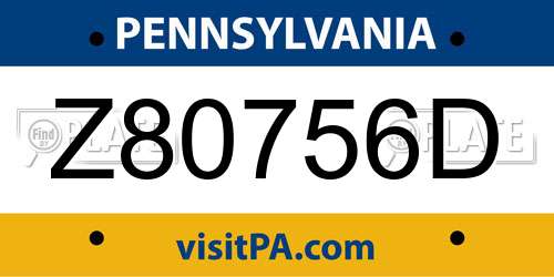 Z80756D Pennsylvania License Plate