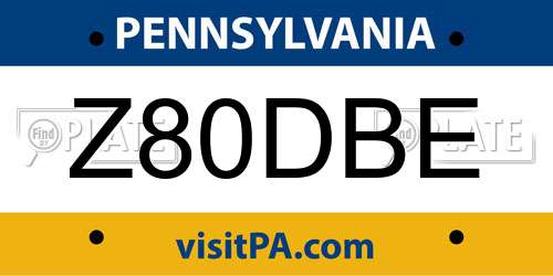Z80DBE Pennsylvania License Plate