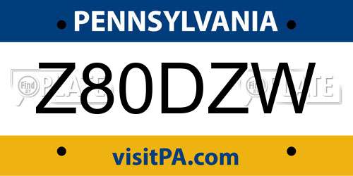 Z80DZW Pennsylvania License Plate