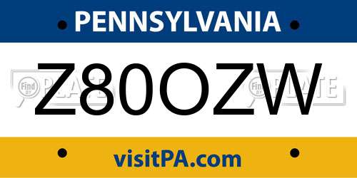Z80OZW Pennsylvania License Plate