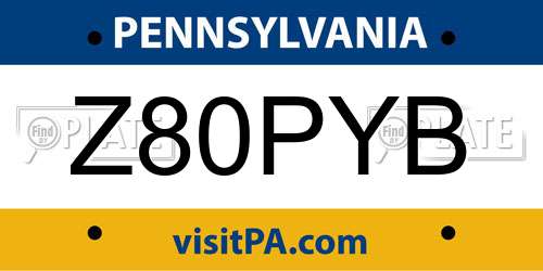 Z80PYB Pennsylvania License Plate