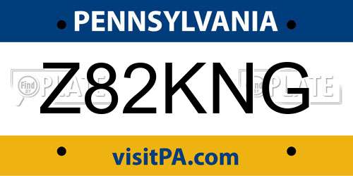 Z82KNG Pennsylvania License Plate
