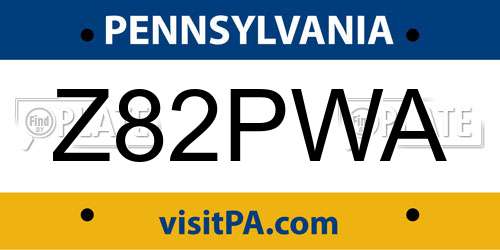 Z82PWA Pennsylvania License Plate