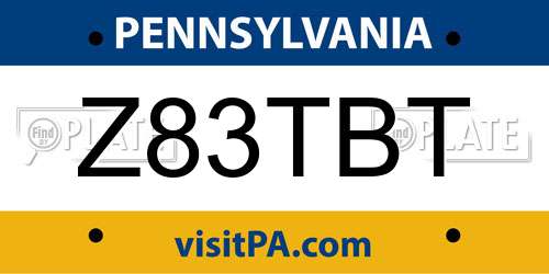 Z83TBT Pennsylvania License Plate