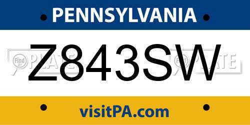 Z843SW Pennsylvania License Plate