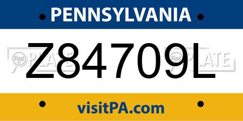 Z84709L Pennsylvania License Plate