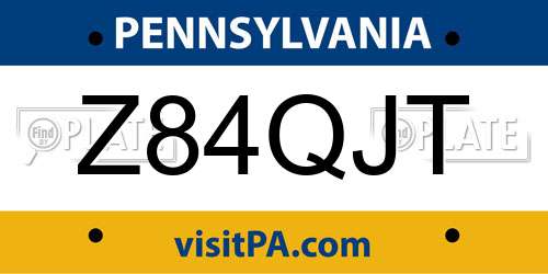 Z84QJT Pennsylvania License Plate