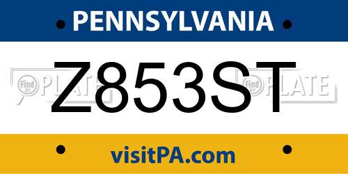 Z853ST Pennsylvania License Plate