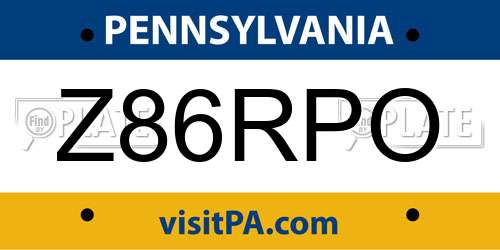 Z86RPO Pennsylvania License Plate