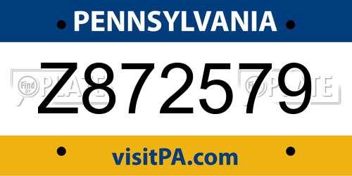 Z872579 Pennsylvania License Plate