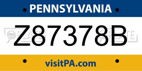 Z87378B Pennsylvania License Plate