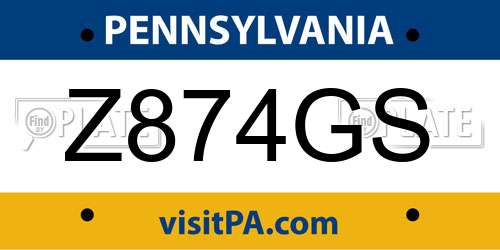 Z874GS Pennsylvania License Plate