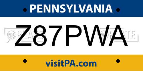 Z87PWA Pennsylvania License Plate