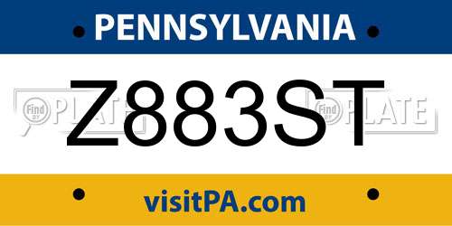 Z883ST Pennsylvania License Plate