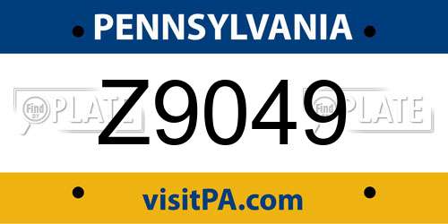 Z9049 Pennsylvania License Plate