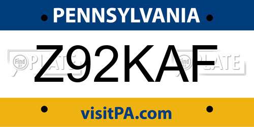 Z92KAF Pennsylvania License Plate
