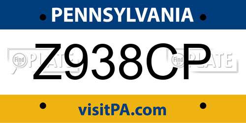 Z938CP Pennsylvania License Plate