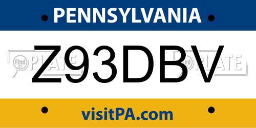 Z93DBV Pennsylvania License Plate