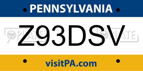 Z93DSV Pennsylvania License Plate