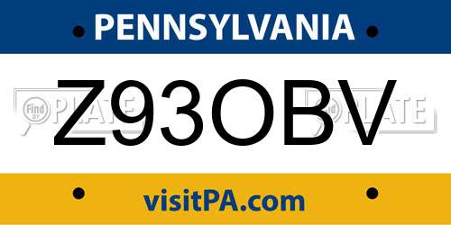 Z93OBV Pennsylvania License Plate